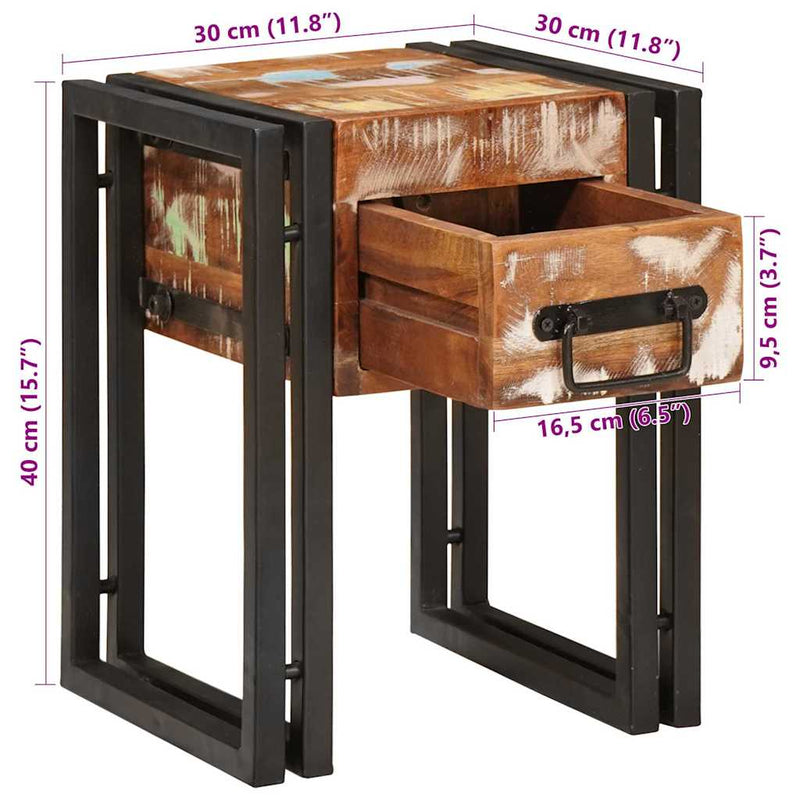 vidaXL Kisasztal 30 x 30 x 40 cm Szilárd újrahasznosított fa és fém