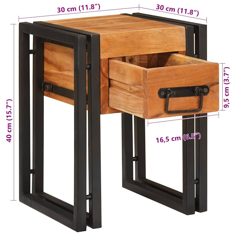 vidaXL Kisasztal Barna és fekete 30 x 30 x 40 cm Tömör akácfa és Fém