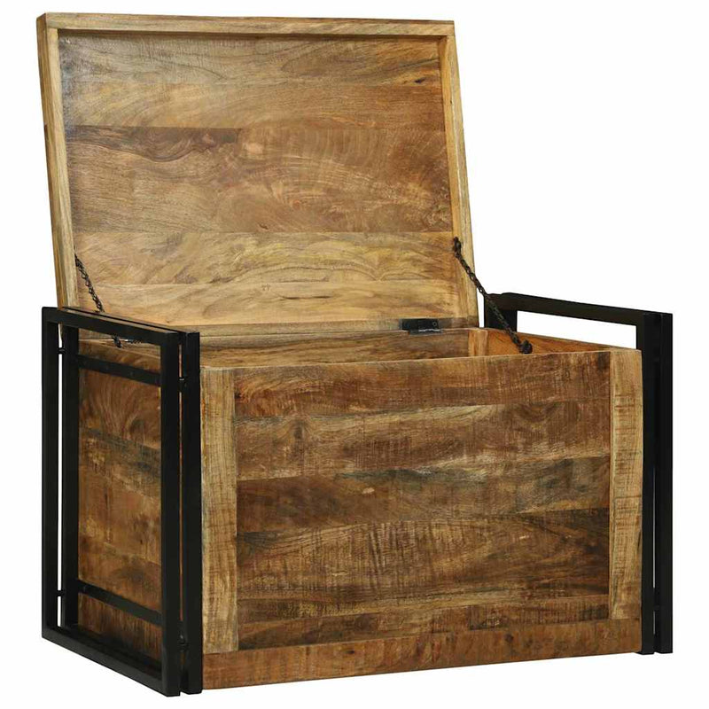 vidaXL Tároló Doboz 80 x 50 x 50 cm Durva mangófából és fémből készült
