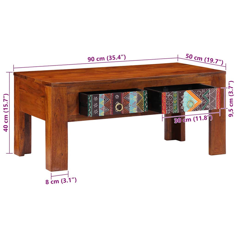 vidaXL tömör akácfa dohányzóasztal 90 x 50 x 40 cm