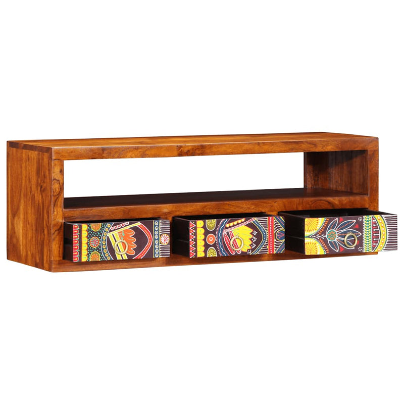 vidaXL tömör akácfa többszínű falra szerelhető TV-szekrény 90x30x30 cm