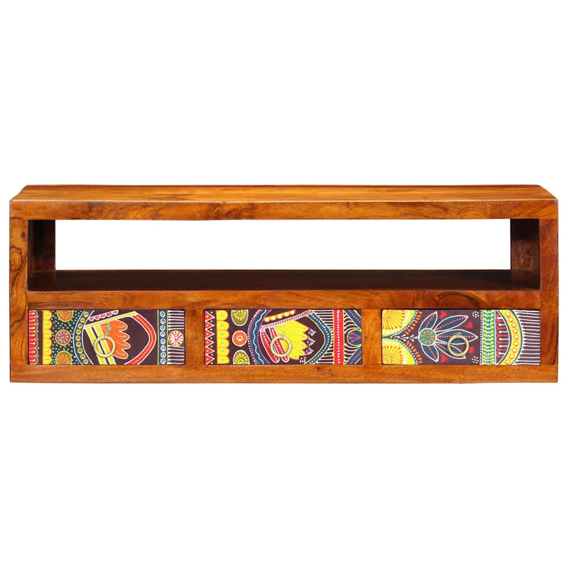 vidaXL tömör akácfa többszínű falra szerelhető TV-szekrény 90x30x30 cm