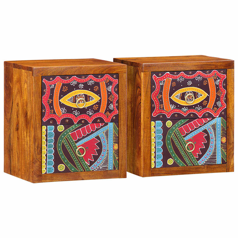 vidaXL Éjjeliszekrény fiókkal 2 pcs Barna 35 x 30 x 40 cm tömör akácfa