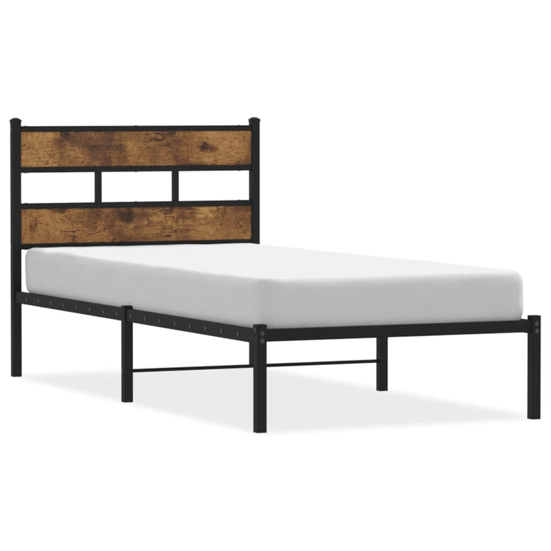 vidaXL füstös tölgy színű fém ágykeret matrac nélkül 107 x 203 cm