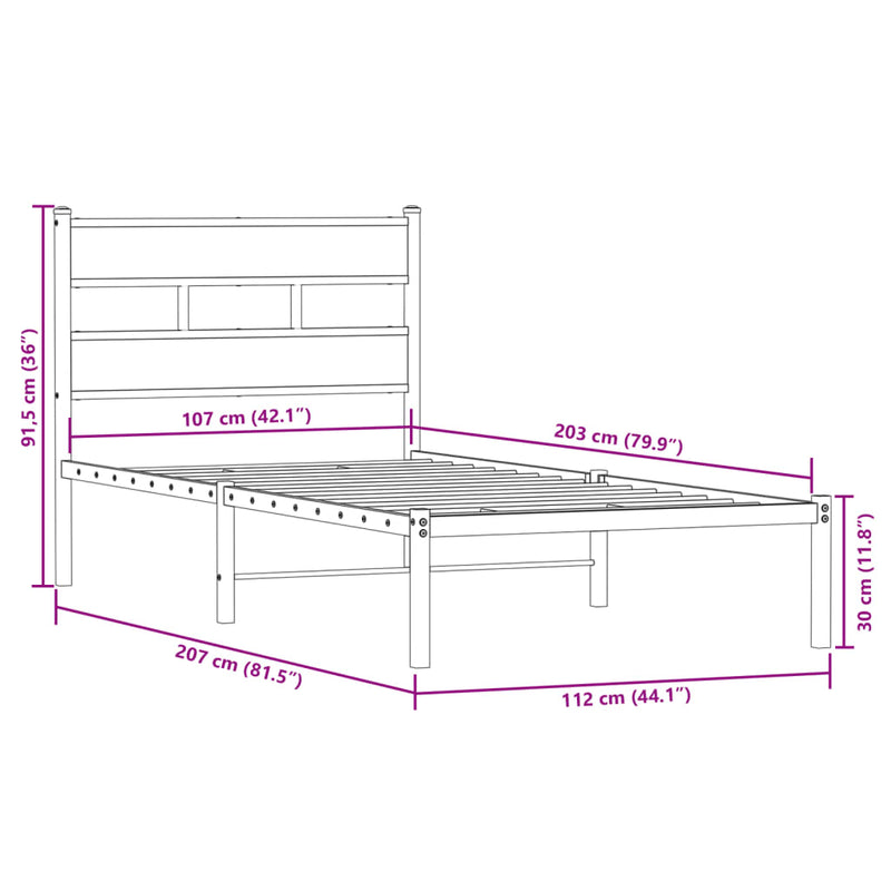 vidaXL füstös tölgy színű fém ágykeret matrac nélkül 107 x 203 cm