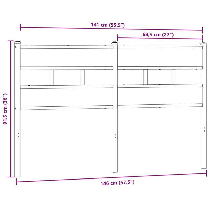 vidaXL füstös tölgy színű szerelt fa és vas fejtámla 140 cm