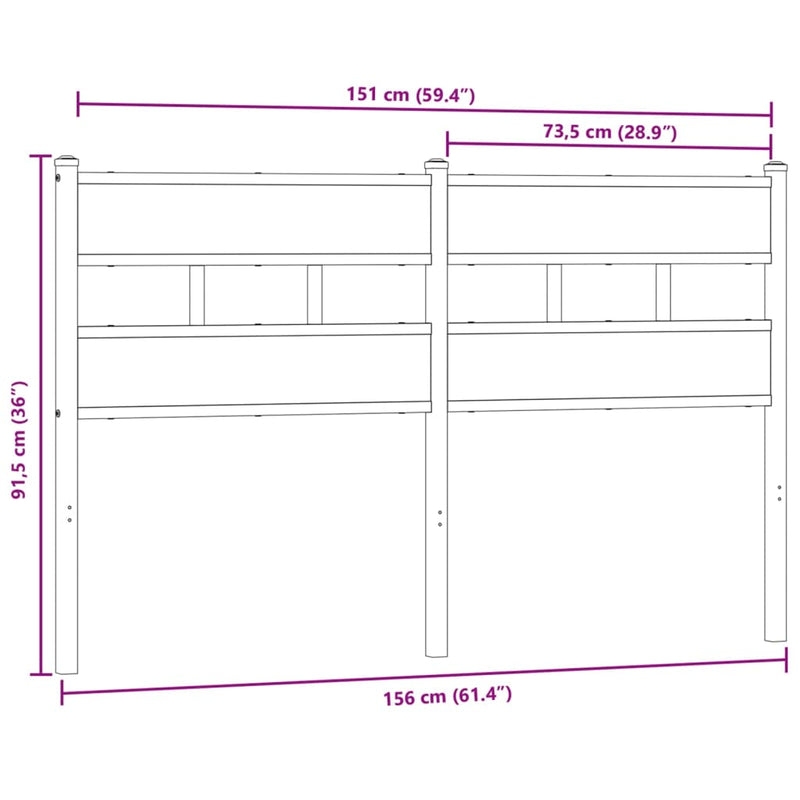 vidaXL füstös tölgy színű szerelt fa és vas fejtámla 150 cm