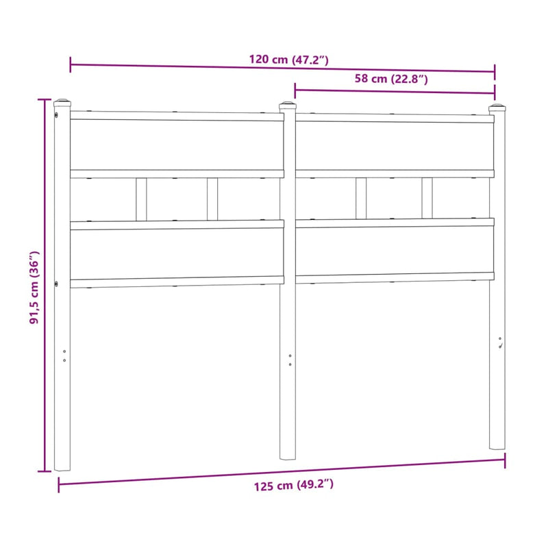 vidaXL sonoma tölgy színű szerelt fa és vas fejtámla 120 cm