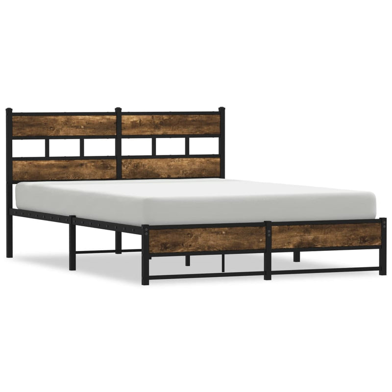 vidaXL füstös tölgy színű fém ágykeret matrac nélkül 135 x 190 cm