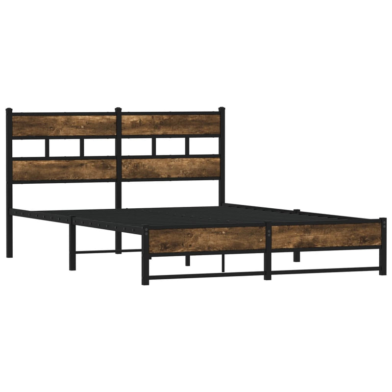 vidaXL füstös tölgy színű fém ágykeret matrac nélkül 135 x 190 cm