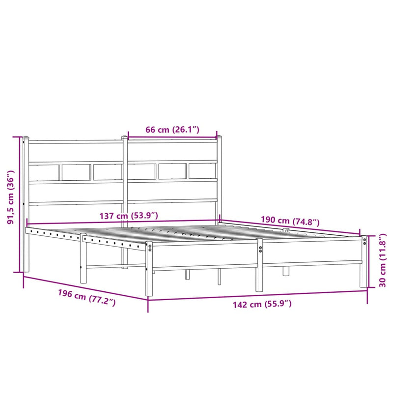 vidaXL sonoma tölgy színű szerelt fa ágykeret matrac nélkül 137x190 cm