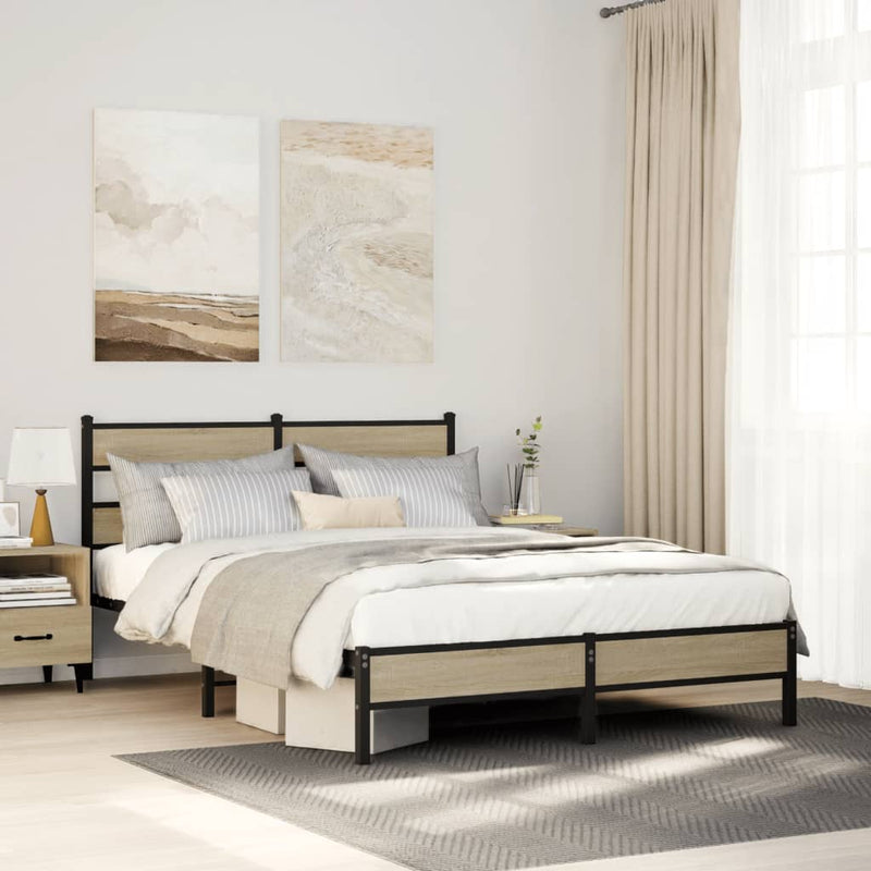 vidaXL sonoma tölgy színű szerelt fa ágykeret matrac nélkül 137x190 cm
