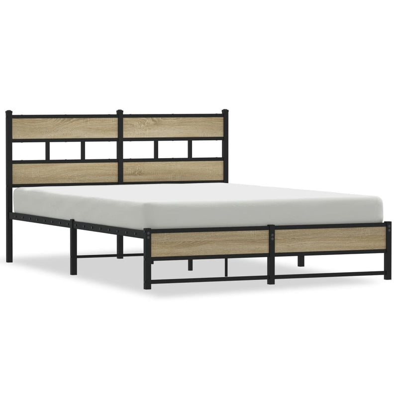 vidaXL sonoma tölgy színű fém ágykeret matrac nélkül 140 x 200 cm