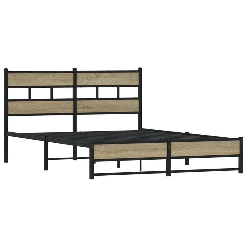 vidaXL sonoma tölgy színű fém ágykeret matrac nélkül 140 x 200 cm