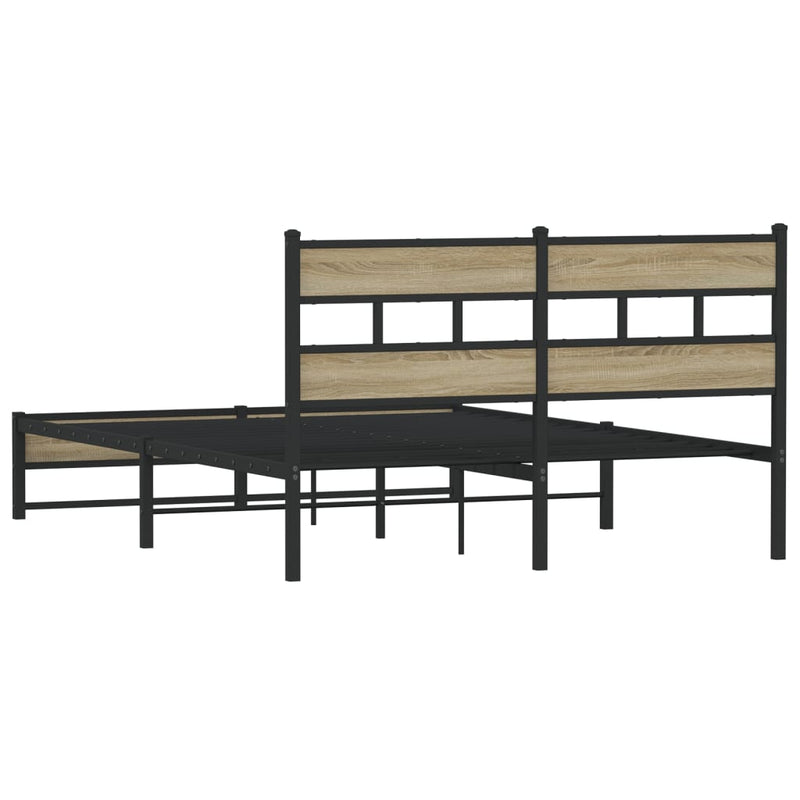 vidaXL sonoma tölgy színű fém ágykeret matrac nélkül 140 x 200 cm