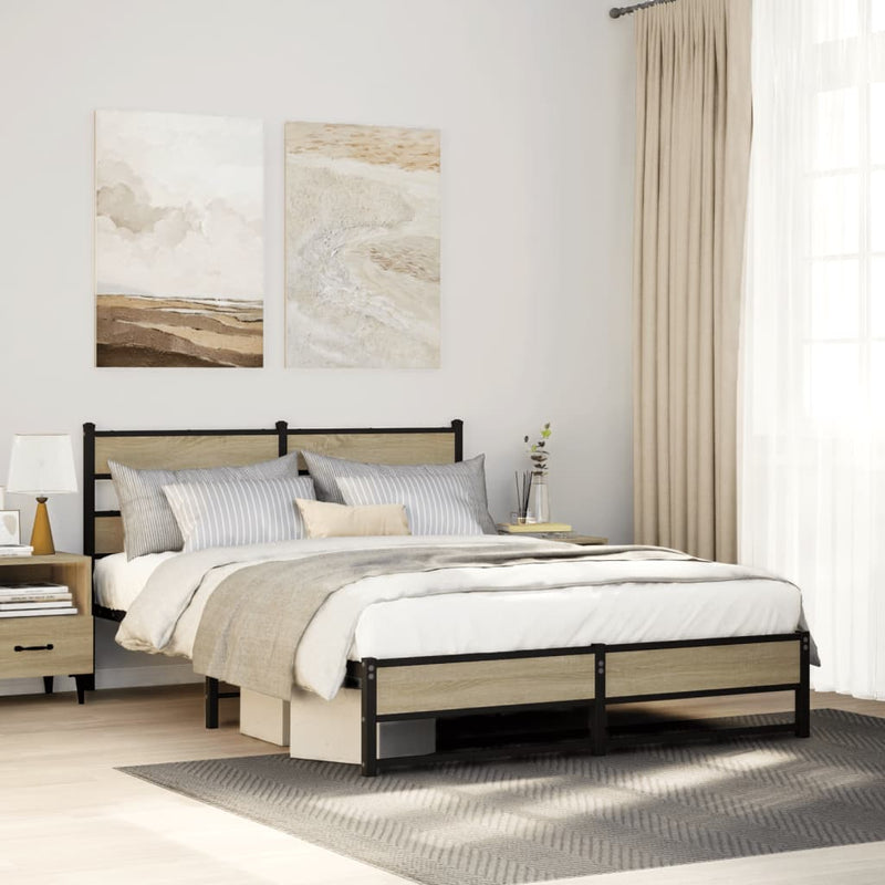 vidaXL sonoma tölgy színű fém ágykeret matrac nélkül 140 x 200 cm