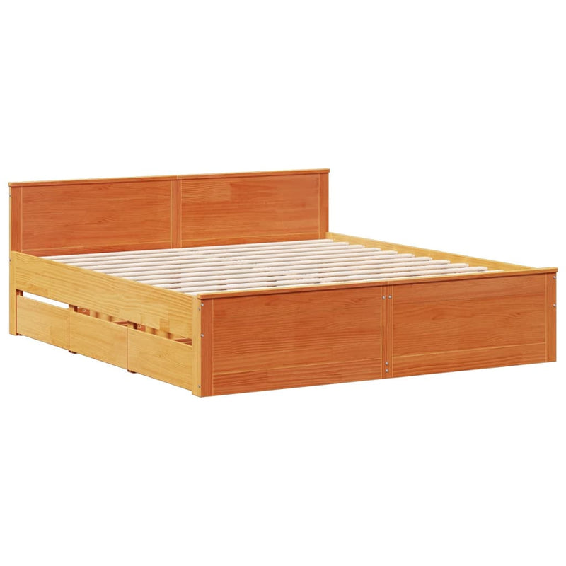 vidaXL barna tömör fenyőfa ágy matrac nélkül fejtámlával 180 x 200 cm