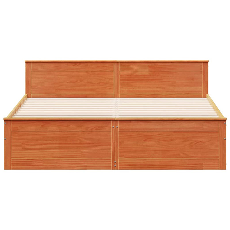 vidaXL barna tömör fenyőfa ágy matrac nélkül fejtámlával 180 x 200 cm