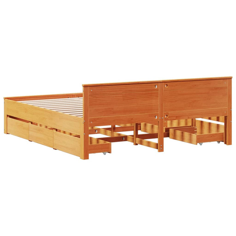 vidaXL barna tömör fenyőfa ágy matrac nélkül fejtámlával 180 x 200 cm