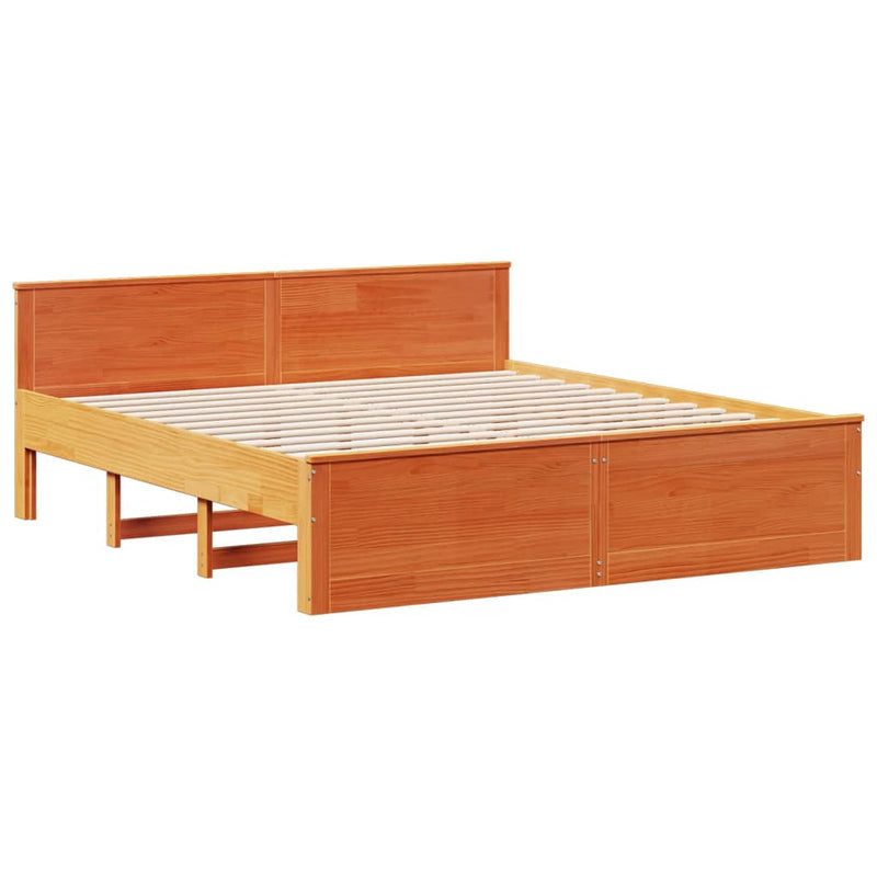 vidaXL barna tömör fenyőfa ágy matrac nélkül fejtámlával 180 x 200 cm