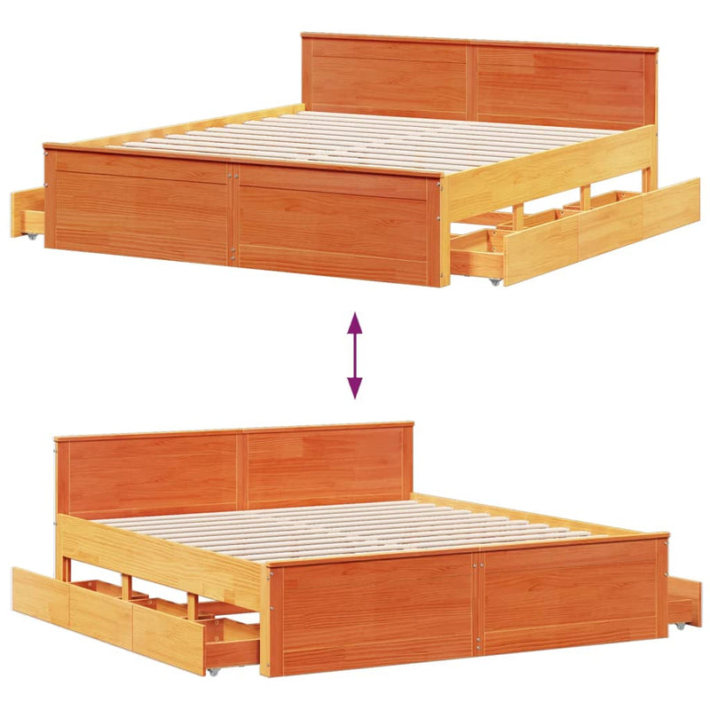 vidaXL barna tömör fenyőfa ágy matrac nélkül fejtámlával 180 x 200 cm