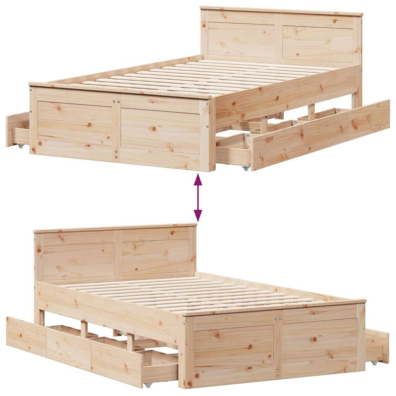 vidaXL tömör fenyőfa fejtámlás ágykeret matrac nélkül 120 x 190 cm