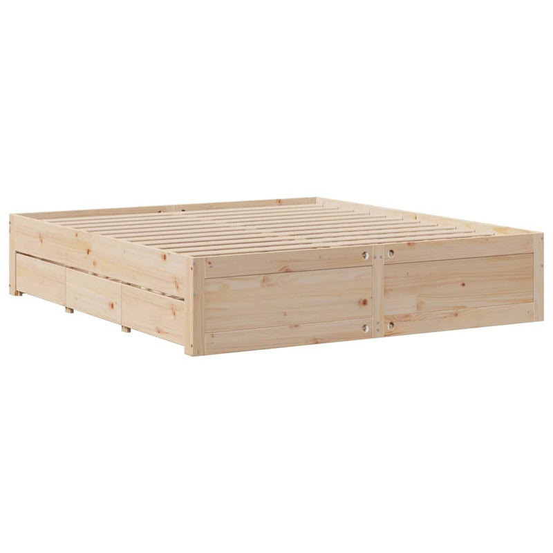 vidaXL tömör fenyőfa fiókos ágykeret matrac nélkül 200 x 200 cm