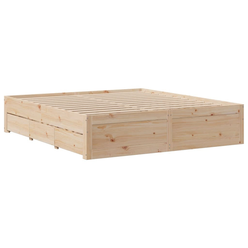 vidaXL tömör fenyőfa fiókos ágykeret matrac nélkül 200 x 200 cm