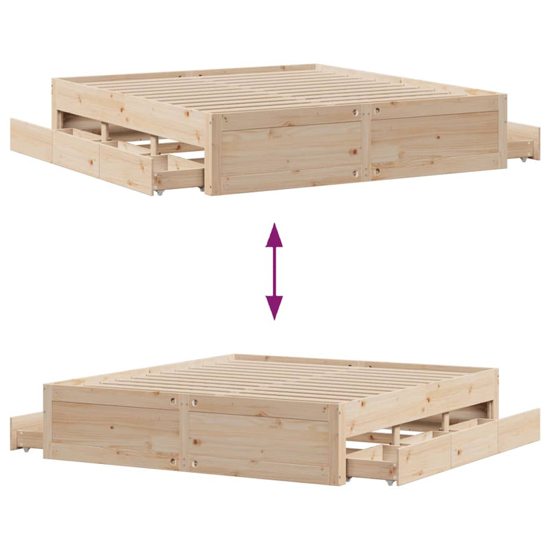 vidaXL tömör fenyőfa fiókos ágykeret matrac nélkül 200 x 200 cm