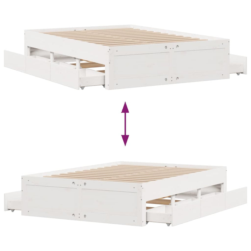 vidaXL fehér tömör fenyőfa fiókos ágykeret matrac nélkül 160 x 200 cm