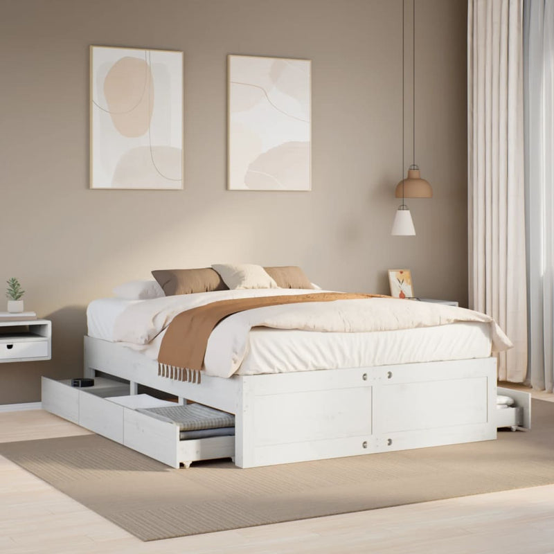 vidaXL fehér tömör fenyőfa fiókos ágykeret matrac nélkül 160 x 200 cm