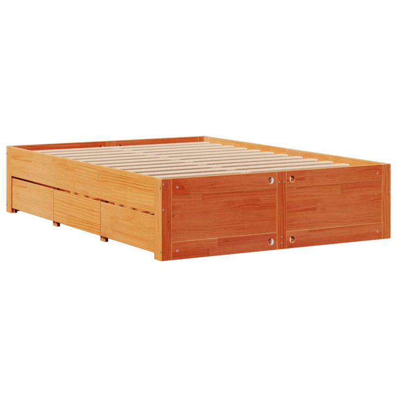 vidaXL barna tömör fenyőfa fiókos ágykeret matrac nélkül 160 x 200 cm