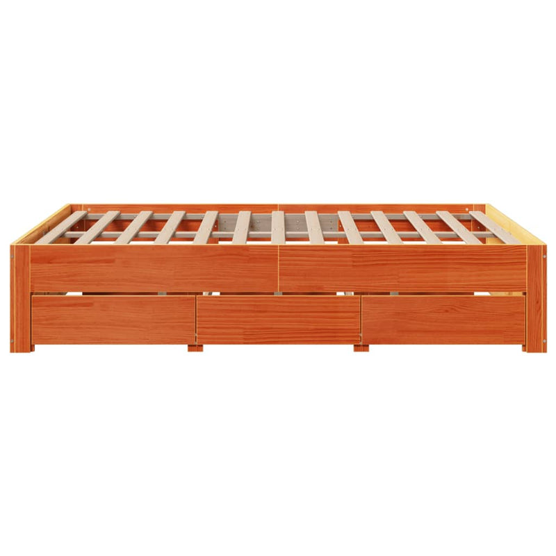 vidaXL barna tömör fenyőfa fiókos ágykeret matrac nélkül 160 x 200 cm