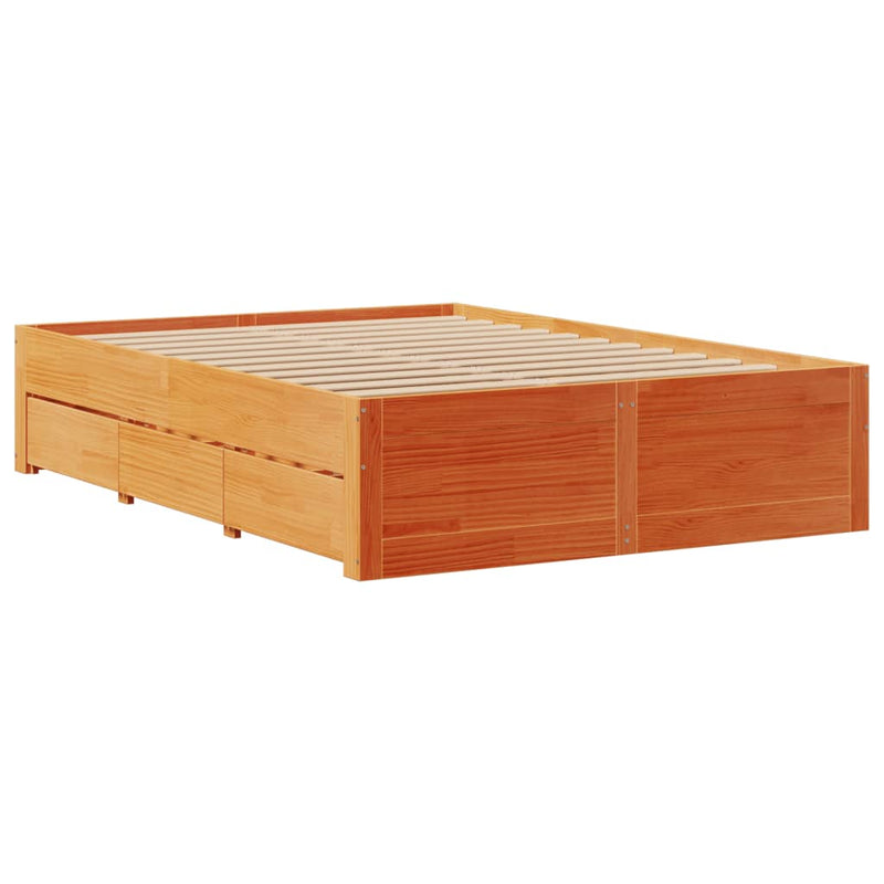 vidaXL barna tömör fenyőfa fiókos ágykeret matrac nélkül 160 x 200 cm
