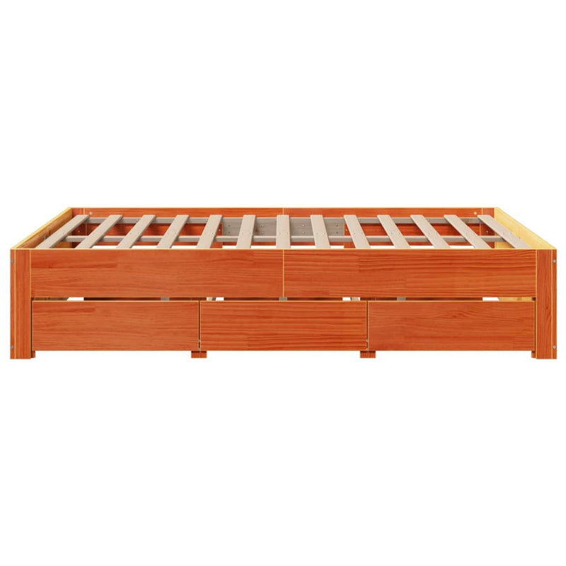 vidaXL barna tömör fenyőfa fiókos ágykeret matrac nélkül 150 x 200 cm