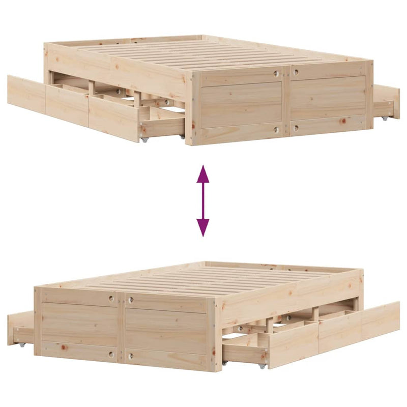 vidaXL tömör fenyőfa fiókos ágykeret matrac nélkül 120 x 200 cm