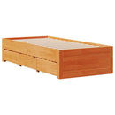 vidaXL barna tömör fenyőfa fiókos ágykeret matrac nélkül 100 x 200 cm