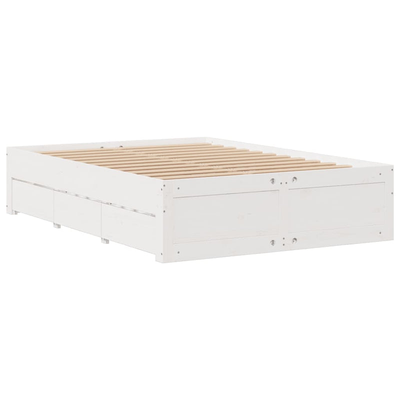 vidaXL fehér tömör fenyőfa fiókos ágykeret matrac nélkül 140x190 cm