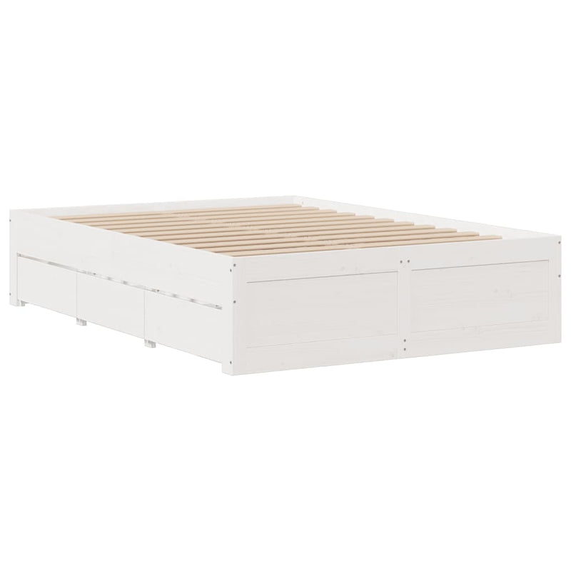 vidaXL fehér tömör fenyőfa fiókos ágykeret matrac nélkül 140x190 cm