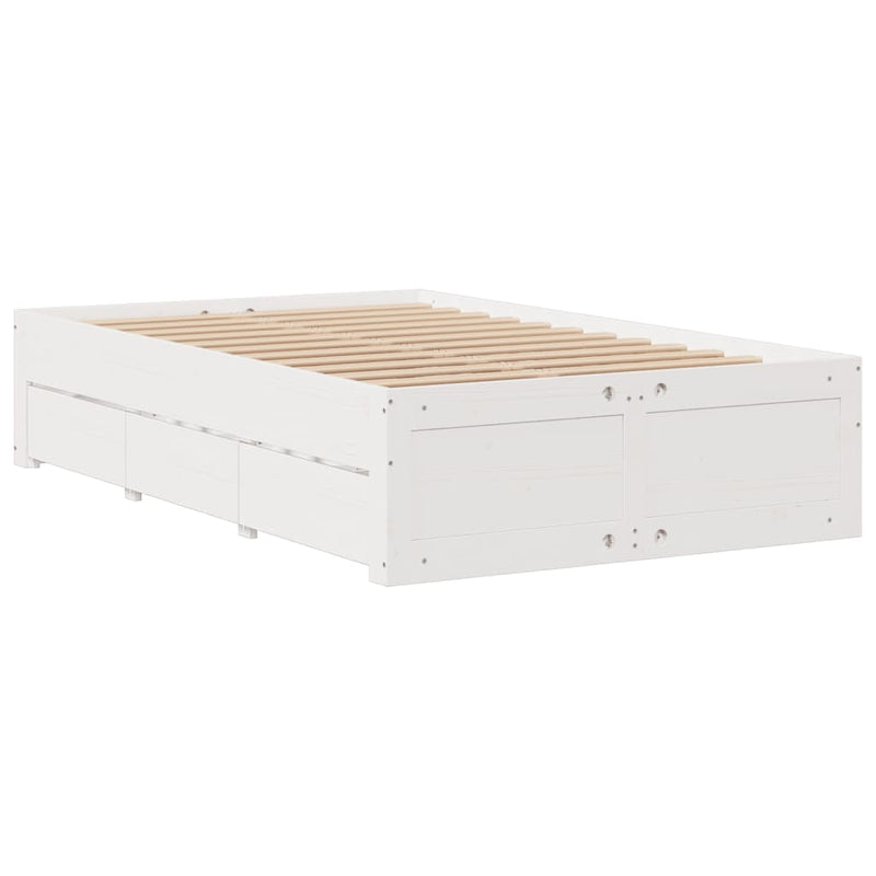 vidaXL fehér tömör fenyőfa fiókos ágykeret matrac nélkül 135 x 190 cm