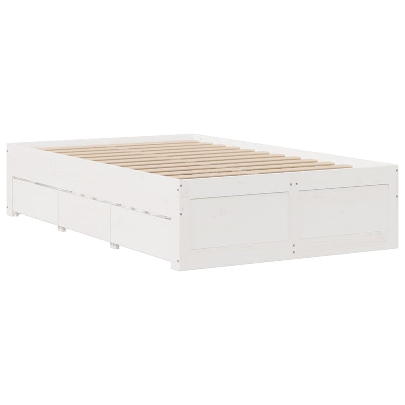 vidaXL fehér tömör fenyőfa fiókos ágykeret matrac nélkül 135 x 190 cm