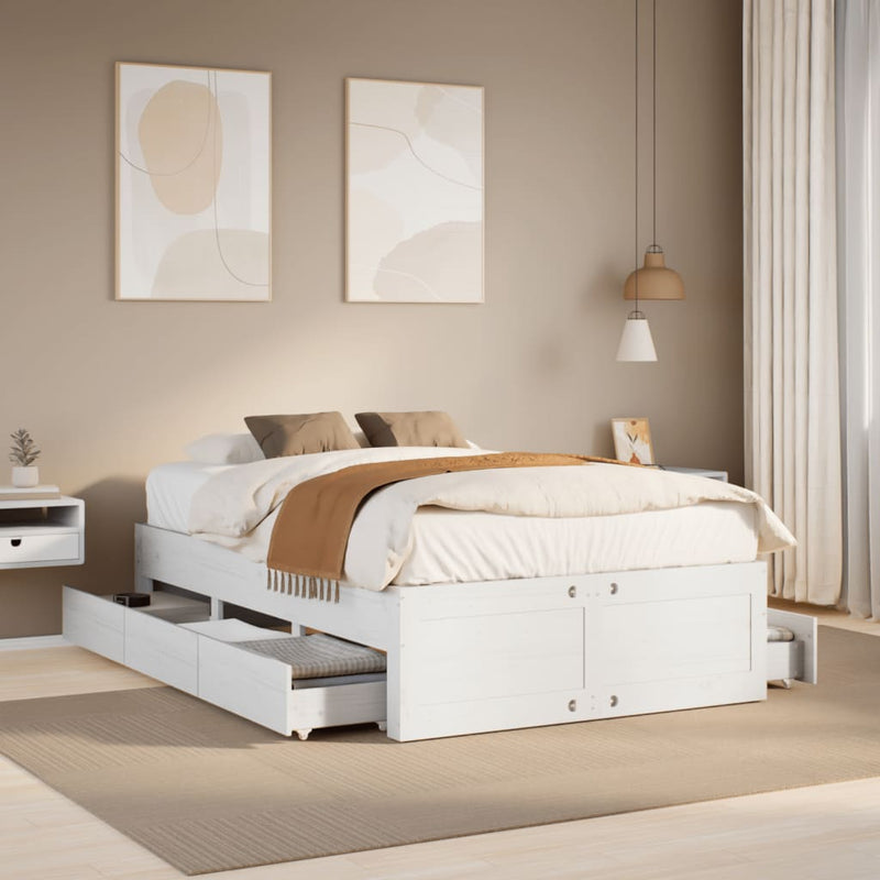 vidaXL fehér tömör fenyőfa fiókos ágykeret matrac nélkül 135 x 190 cm