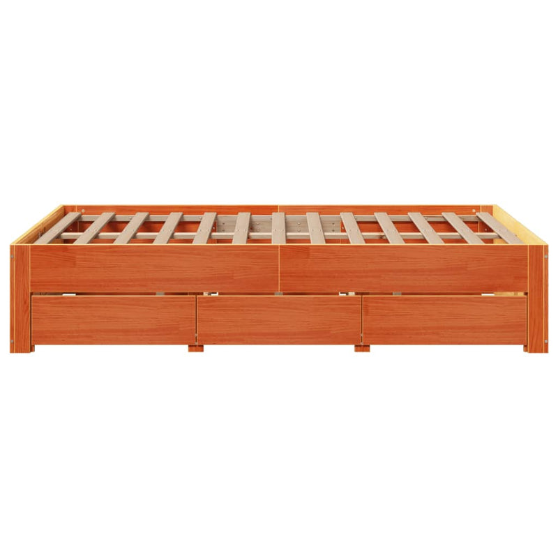 vidaXL barna tömör fenyőfa fiókos ágykeret matrac nélkül 135 x 190 cm