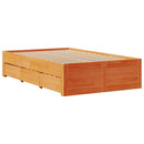 vidaXL barna tömör fenyőfa fiókos ágykeret matrac nélkül 135 x 190 cm