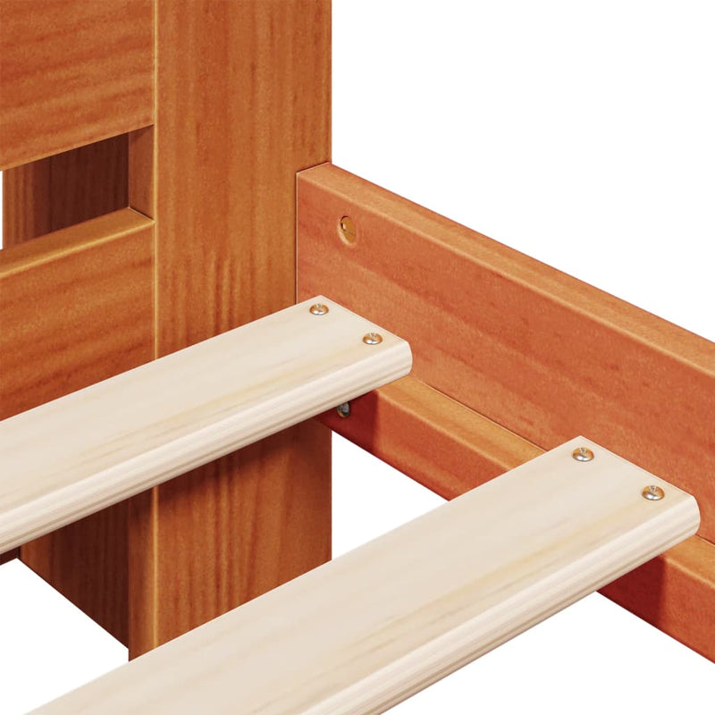 vidaXL barna tömör fenyőfa könyvespolcos ágy matrac nélkül 200 x 200cm