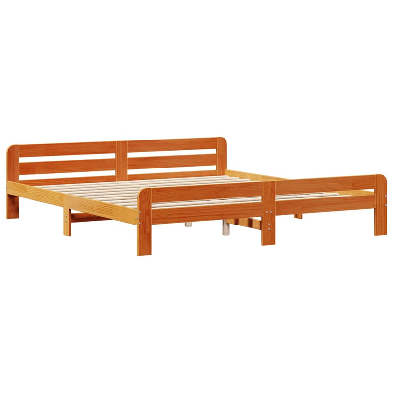 vidaXL barna tömör fenyőfa könyvespolcos ágy matrac nélkül 180 x 200cm