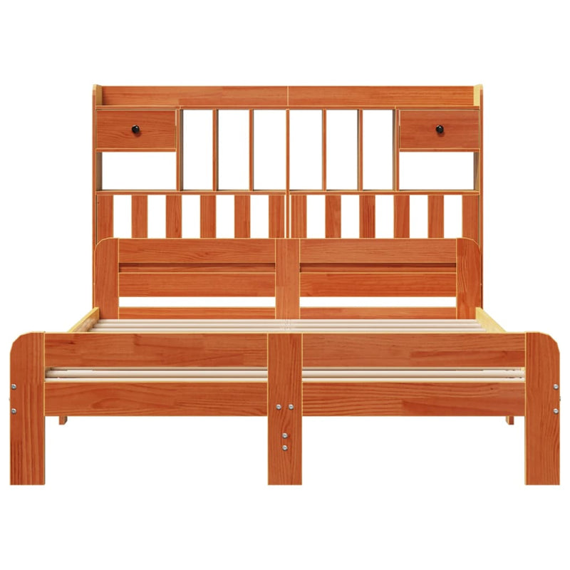 vidaXL barna tömör fenyőfa könyvespolcos ágy matrac nélkül 150 x 200cm