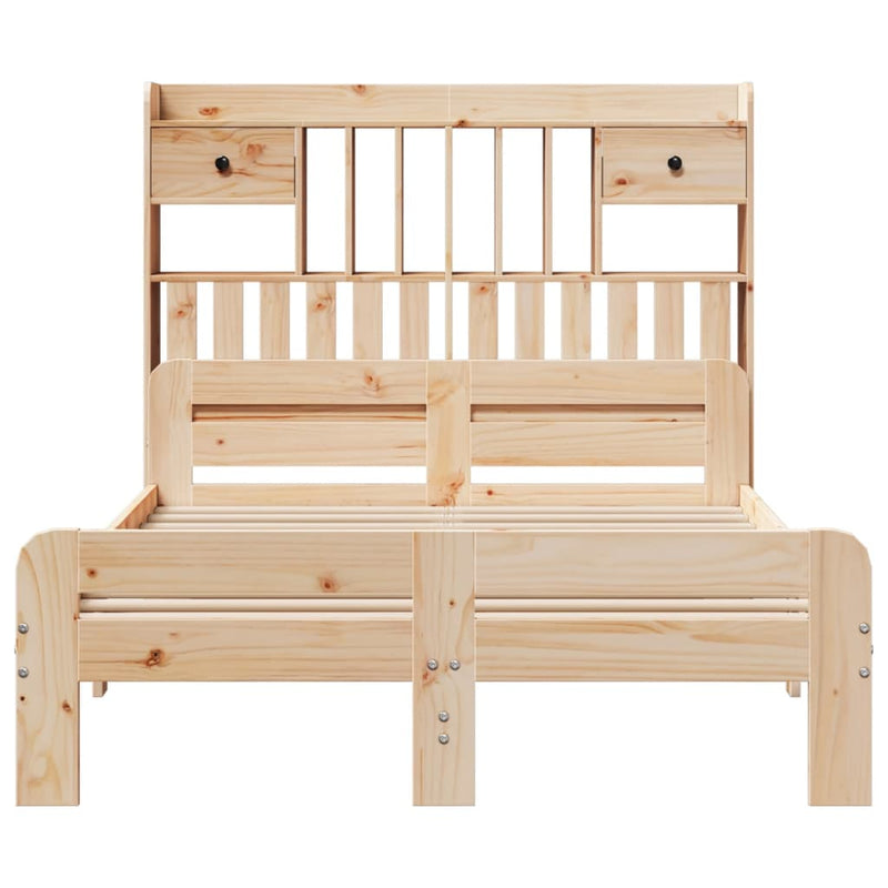 vidaXL tömör fenyőfa könyvespolcos ágy matrac nélkül 135 x 190 cm