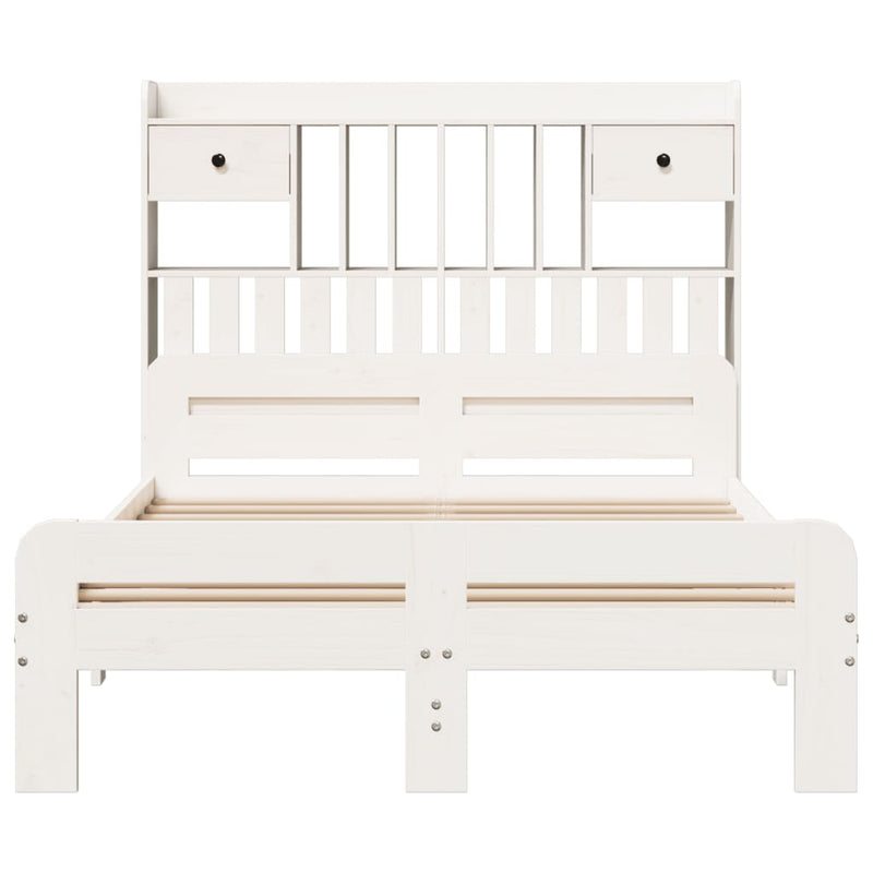 vidaXL fehér tömör fenyőfa könyvespolcos ágy matrac nélkül 135x190 cm