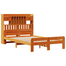 vidaXL barna tömör fenyőfa könyvespolcos ágy matrac nélkül 135 x 190cm
